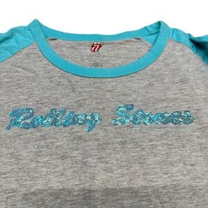 Rolling Stones Anthill Rockware Womens Raglan T-Shirt Gray/Teal Jersey Sequins L